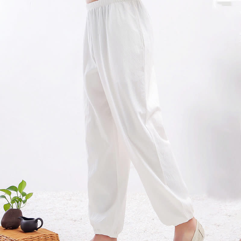 Pantaloni da Tai Chi Qigong unisex unisex, tinta unita, con elastico in vita e tasche, ideali per l'estate, con stampa Buddha Stones. - image 4