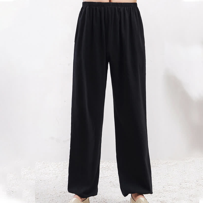 Pantaloni da Tai Chi Qigong unisex unisex, tinta unita, con elastico in vita e tasche, ideali per l'estate, con stampa Buddha Stones. - image 12