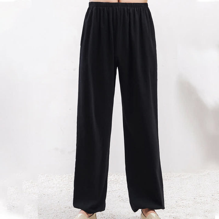 Pantaloni da Tai Chi Qigong unisex unisex, tinta unita, con elastico in vita e tasche, ideali per l'estate, con stampa Buddha Stones. - image 12