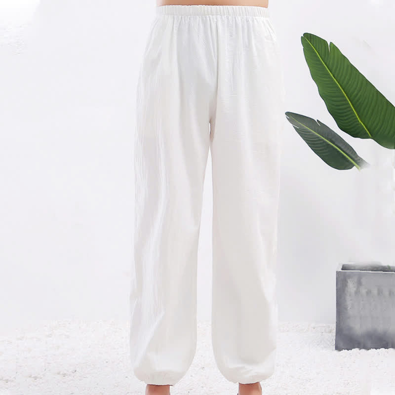 Pantaloni da Tai Chi Qigong unisex unisex, tinta unita, con elastico in vita e tasche, ideali per l'estate, con stampa Buddha Stones. - Femmina bianca - US8-10, UK/AU12-14, EU40-42 (2XL) - image 3