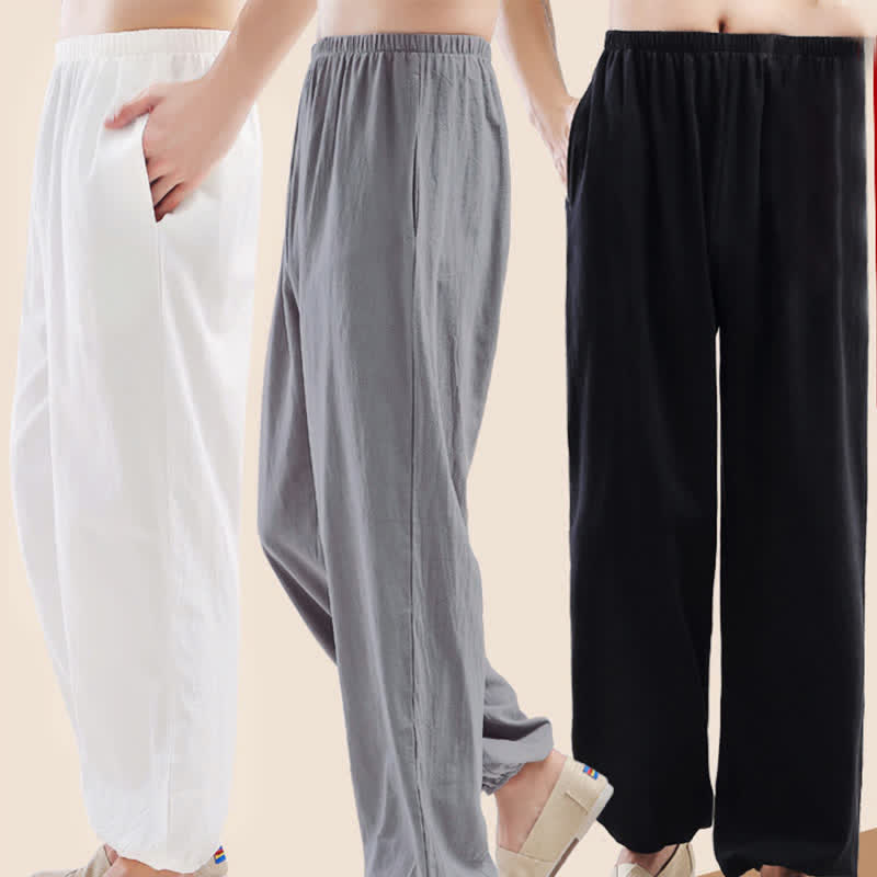 Pantaloni da Tai Chi Qigong unisex unisex, tinta unita, con elastico in vita e tasche, ideali per l'estate, con stampa Buddha Stones. - image 13