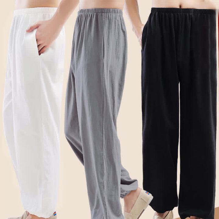 Pantaloni da Tai Chi Qigong unisex unisex, tinta unita, con elastico in vita e tasche, ideali per l'estate, con stampa Buddha Stones. - image 13