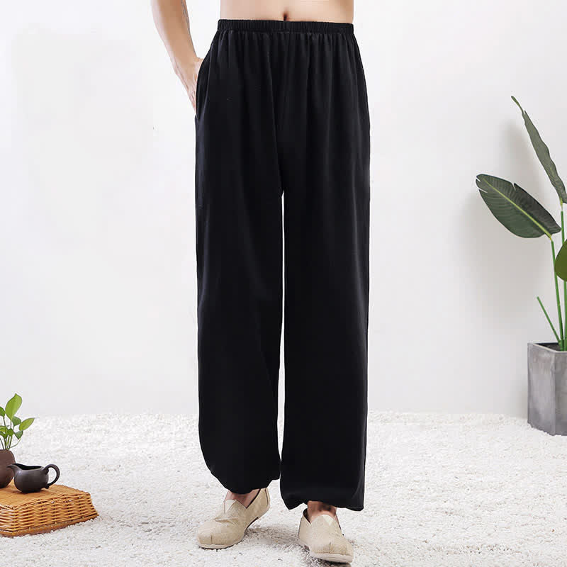 Pantaloni da Tai Chi Qigong unisex unisex, tinta unita, con elastico in vita e tasche, ideali per l'estate, con stampa Buddha Stones. - Donna nera - US8-10, UK/AU12-14, EU40-42 (2XL) - image 11