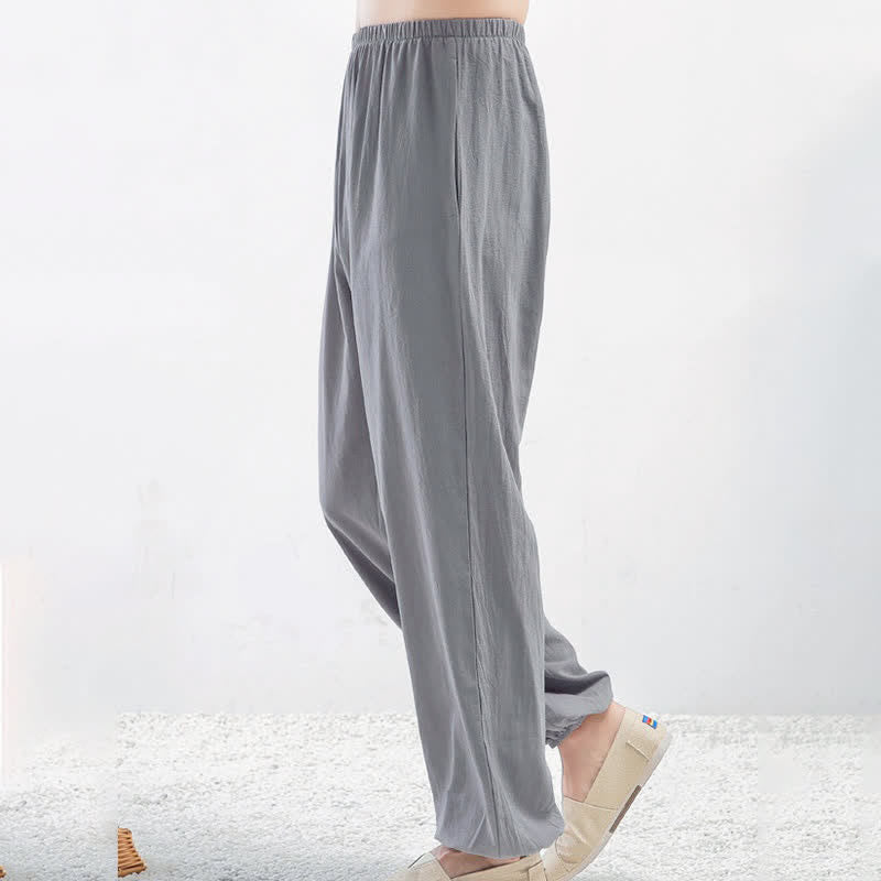 Pantaloni da Tai Chi Qigong unisex unisex, tinta unita, con elastico in vita e tasche, ideali per l'estate, con stampa Buddha Stones. - image 1