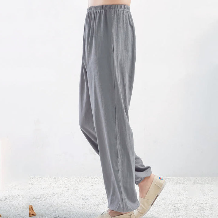 Pantaloni da Tai Chi Qigong unisex unisex, tinta unita, con elastico in vita e tasche, ideali per l'estate, con stampa Buddha Stones. - image 1
