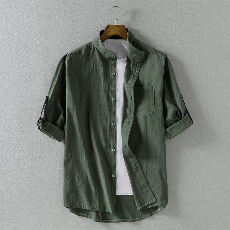 Camicia da uomo a maniche corte con bottoni, tinta unita, estiva, con Buddha Stones. - Verde Mare Scuro - US/UK/AU46, EU56 (5XL) - image 16