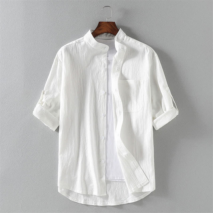 Camicia da uomo a maniche corte con bottoni, tinta unita, estiva, con Buddha Stones. - Bianco - US/UK/AU46, EU56 (5XL) - image 2