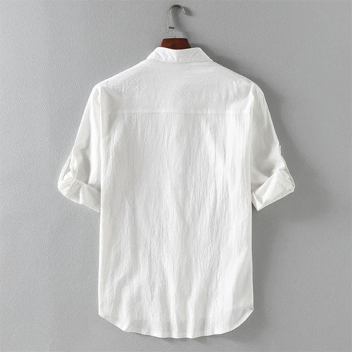 Camicia da uomo a maniche corte con bottoni, tinta unita, estiva, con Buddha Stones. - image 3