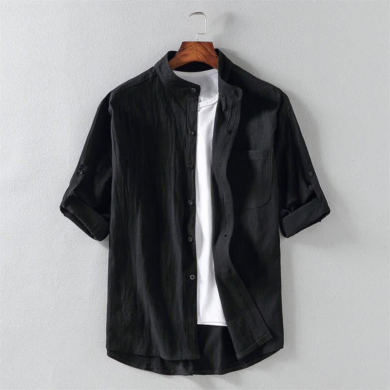 Camicia da uomo a maniche corte con bottoni, tinta unita, estiva, con Buddha Stones. - Nero - US/UK/AU46, EU56 (5XL) - image 0