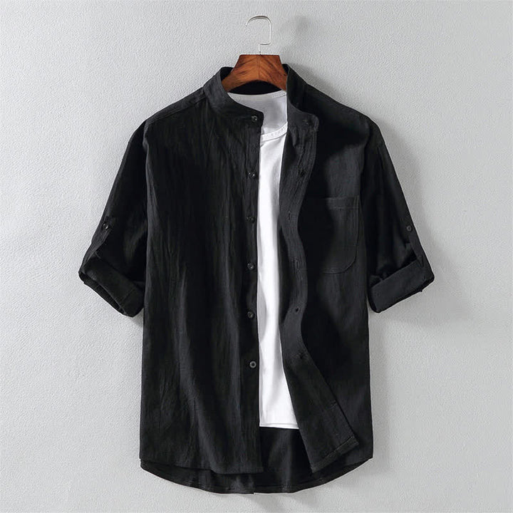 Camicia da uomo a maniche corte con bottoni, tinta unita, estiva, con Buddha Stones. - Nero - US/UK/AU46, EU56 (5XL) - image 0