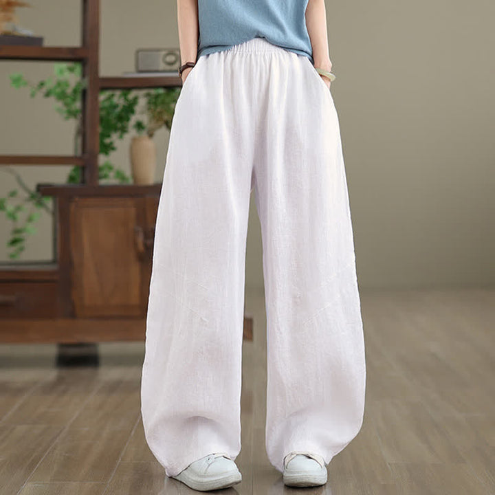 Pantaloni da donna a gamba larga in cotone tinta unita con motivo Buddha Stones e tasche - image 21