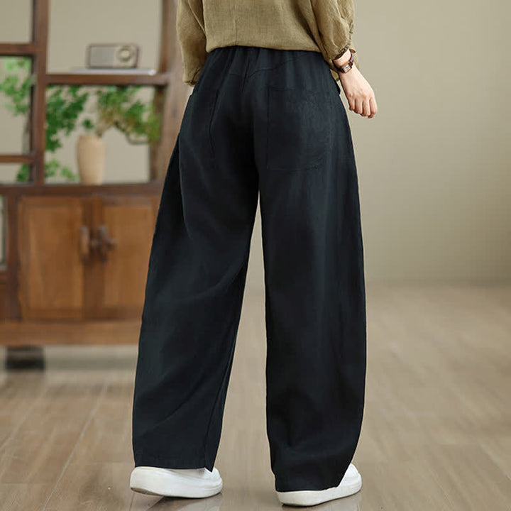 Pantaloni da donna a gamba larga in cotone tinta unita con motivo Buddha Stones e tasche - image 26