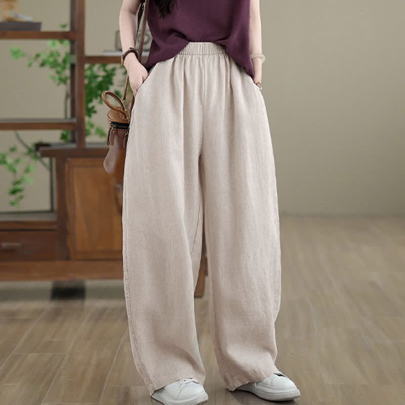 Pantaloni da donna a gamba larga in cotone tinta unita con motivo Buddha Stones e tasche - image 13