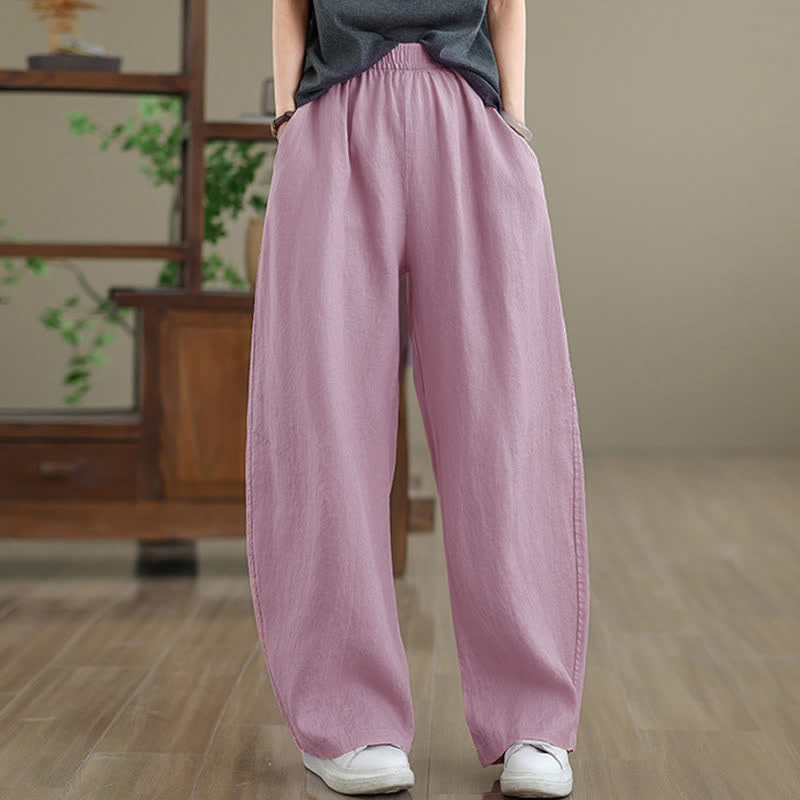 Pantaloni da donna a gamba larga in cotone tinta unita con motivo Buddha Stones e tasche - image 7