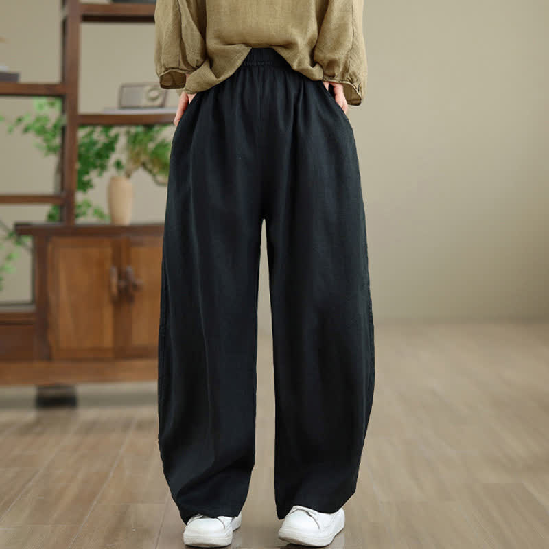 Pantaloni da donna a gamba larga in cotone tinta unita con motivo Buddha Stones e tasche - image 28