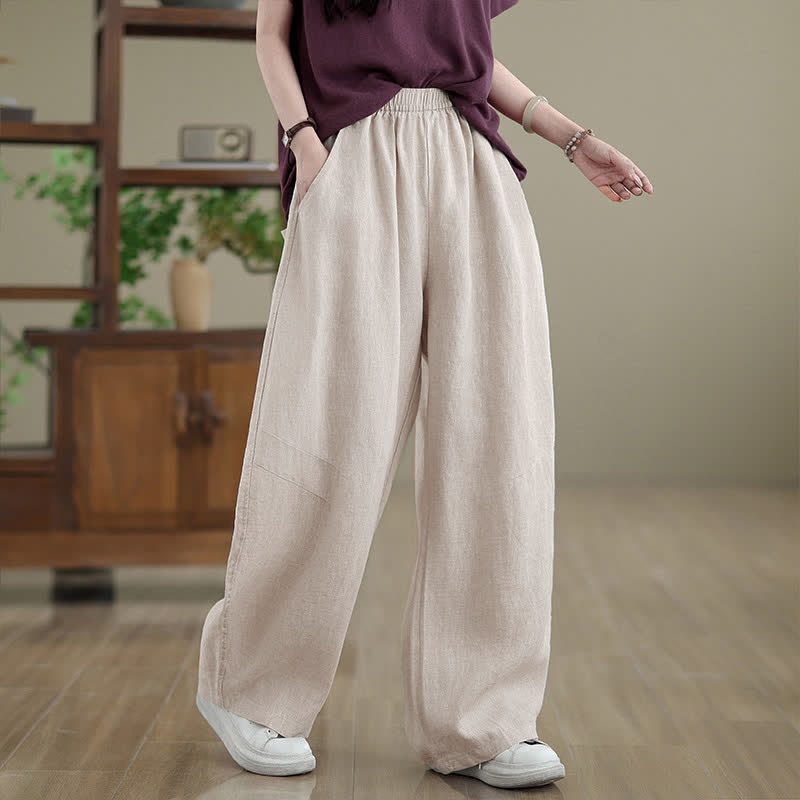 Pantaloni da donna a gamba larga in cotone tinta unita con motivo Buddha Stones e tasche - PapayaWhip - US12, UK/AU16, EU44 (3XL) - image 12
