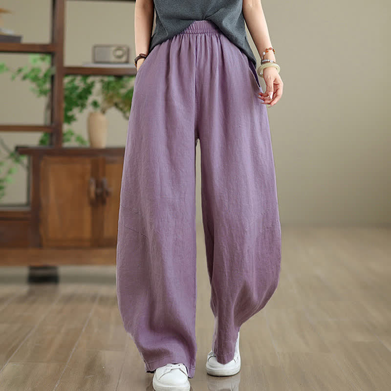 Pantaloni da donna a gamba larga in cotone tinta unita con motivo Buddha Stones e tasche - image 5
