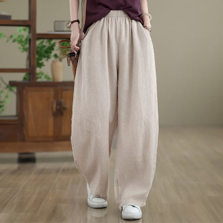 Pantaloni da donna a gamba larga in cotone tinta unita con motivo Buddha Stones e tasche - image 15