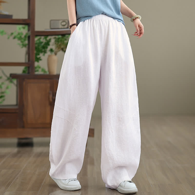 Pantaloni da donna a gamba larga in cotone tinta unita con motivo Buddha Stones e tasche - image 22