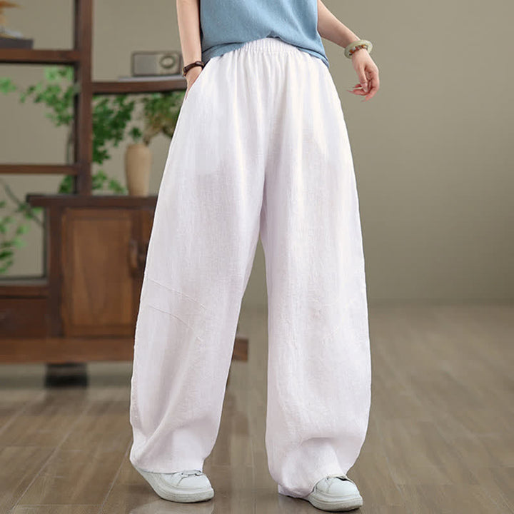 Pantaloni da donna a gamba larga in cotone tinta unita con motivo Buddha Stones e tasche - image 22