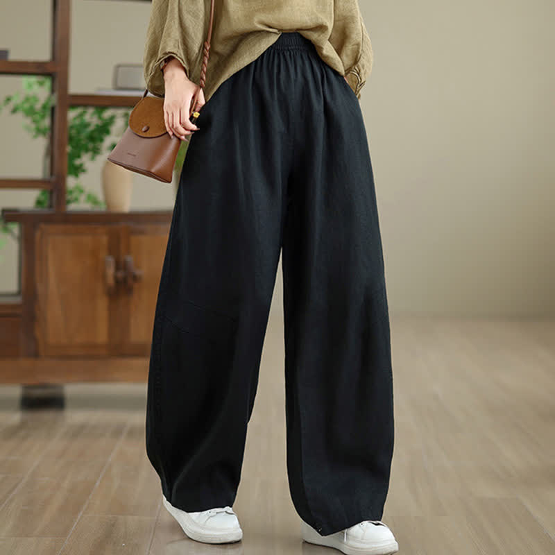 Pantaloni da donna a gamba larga in cotone tinta unita con motivo Buddha Stones e tasche - image 29