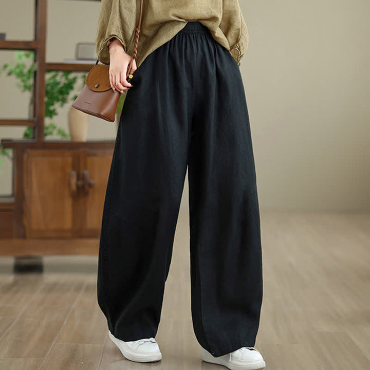 Pantaloni da donna a gamba larga in cotone tinta unita con motivo Buddha Stones e tasche - image 29