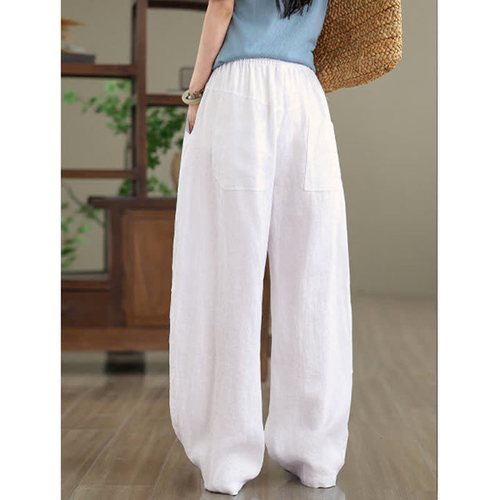 Pantaloni da donna a gamba larga in cotone tinta unita con motivo Buddha Stones e tasche - image 20