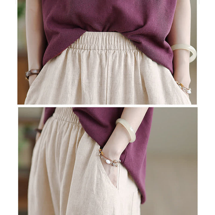 Pantaloni da donna a gamba larga in cotone tinta unita con motivo Buddha Stones e tasche - image 17