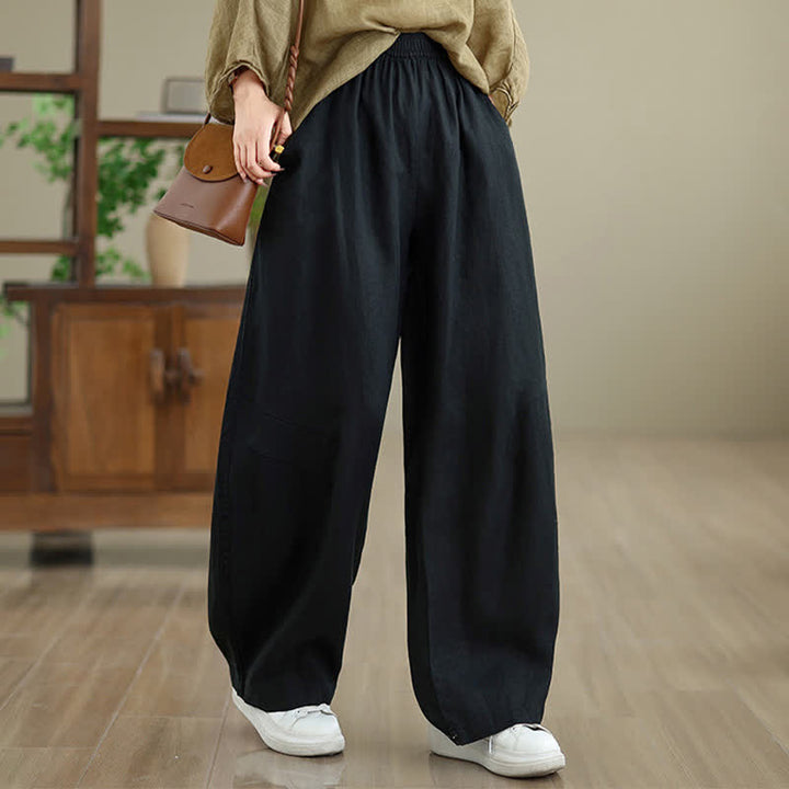 Pantaloni da donna a gamba larga in cotone tinta unita con motivo Buddha Stones e tasche - image 27