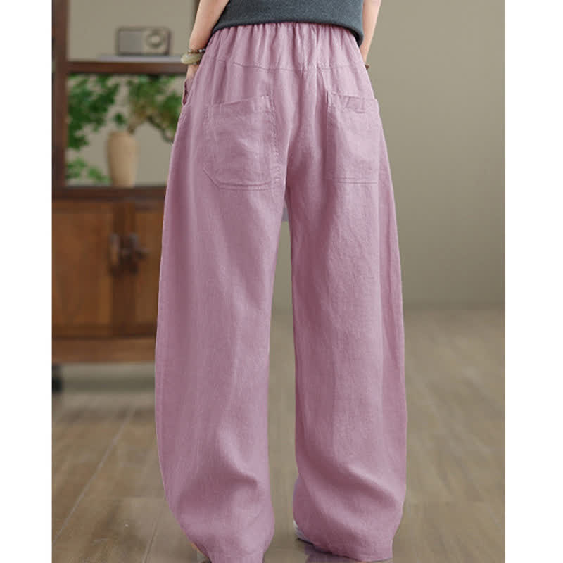 Pantaloni da donna a gamba larga in cotone tinta unita con motivo Buddha Stones e tasche - image 8