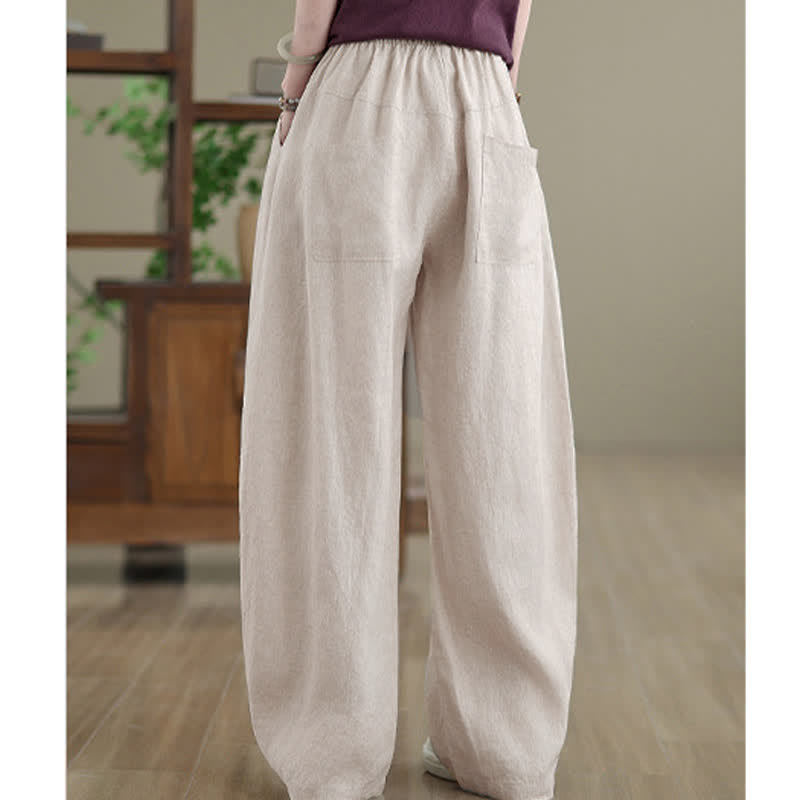 Pantaloni da donna a gamba larga in cotone tinta unita con motivo Buddha Stones e tasche - image 14