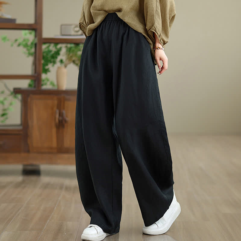Pantaloni da donna a gamba larga in cotone tinta unita con motivo Buddha Stones e tasche - Nero - US12, UK/AU16, EU44 (3XL) - image 24