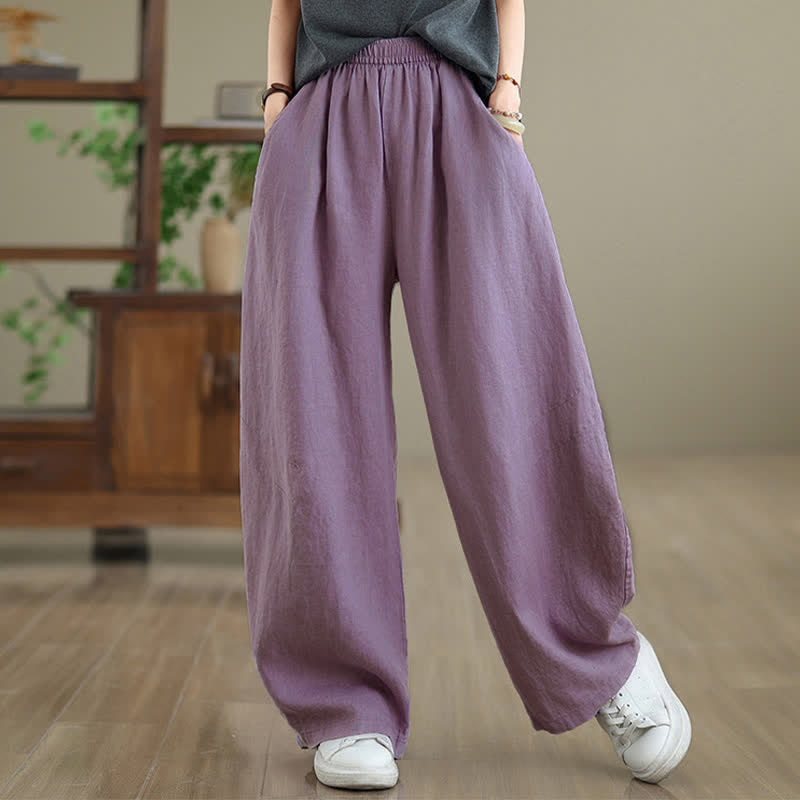 Pantaloni da donna a gamba larga in cotone tinta unita con motivo Buddha Stones e tasche - image 3