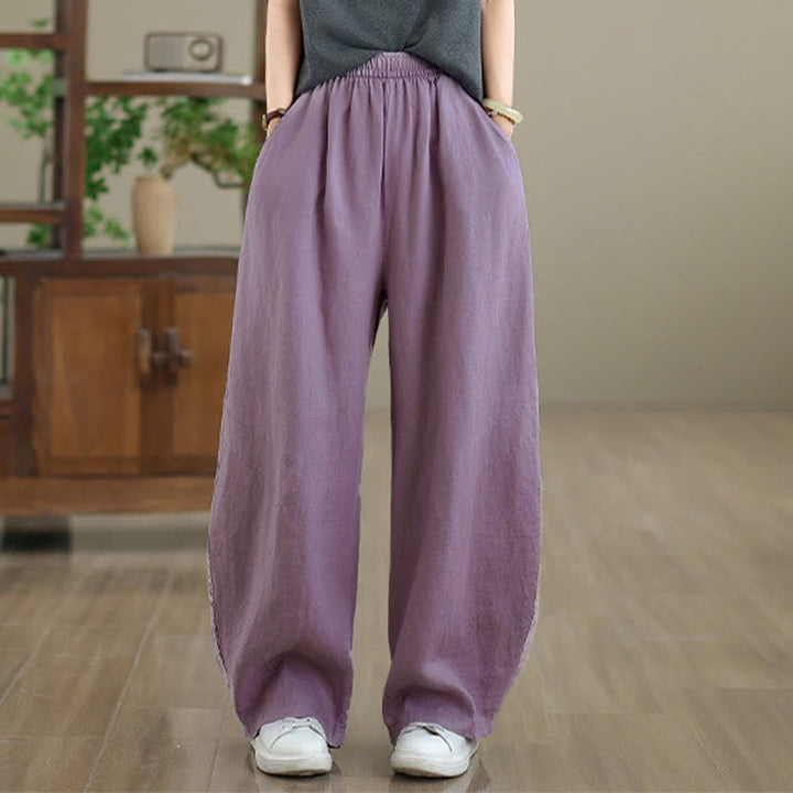 Pantaloni da donna a gamba larga in cotone tinta unita con motivo Buddha Stones e tasche - image 4
