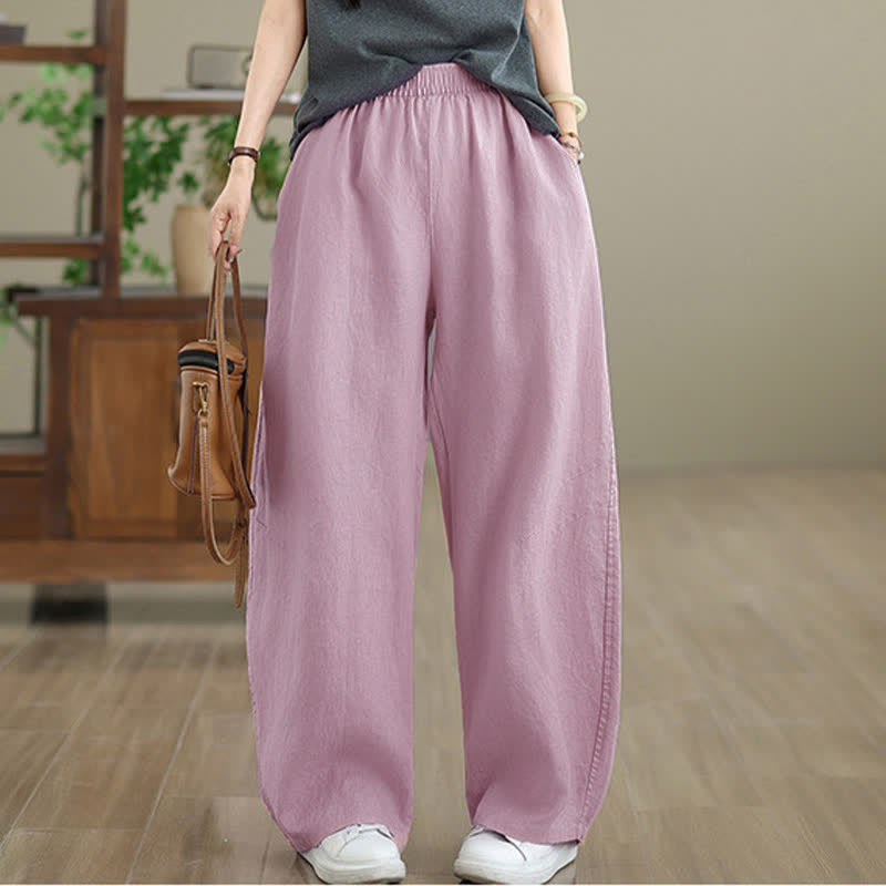 Pantaloni da donna a gamba larga in cotone tinta unita con motivo Buddha Stones e tasche - image 11