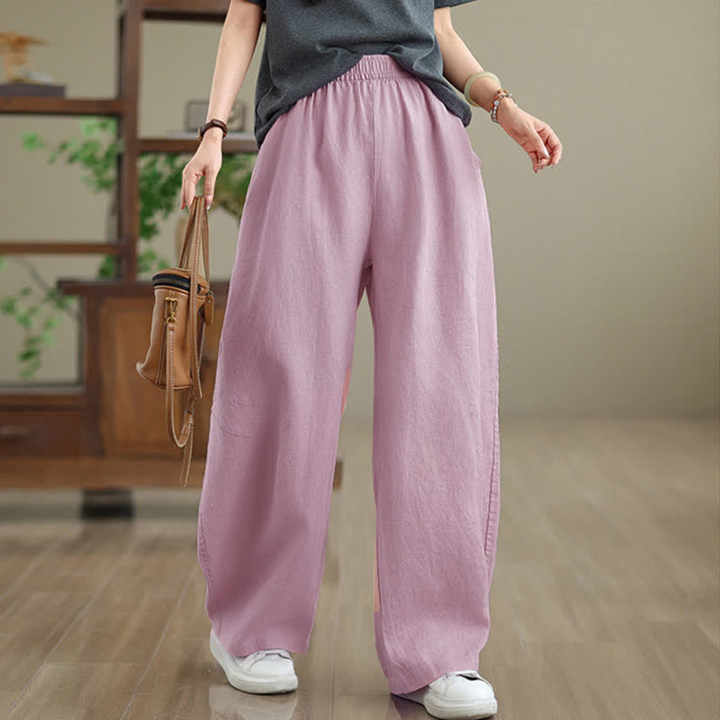 Pantaloni da donna a gamba larga in cotone tinta unita con motivo Buddha Stones e tasche - Rosa - US12, UK/AU16, EU44 (3XL) - image 6