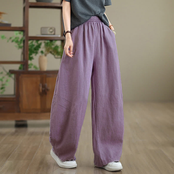 Pantaloni da donna a gamba larga in cotone tinta unita con motivo Buddha Stones e tasche - Prugna - US12, UK/AU16, EU44 (3XL) - image 0
