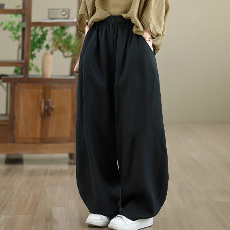 Pantaloni da donna a gamba larga in cotone tinta unita con motivo Buddha Stones e tasche - image 25