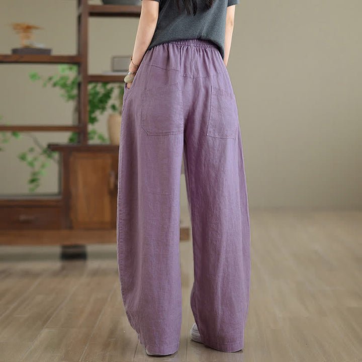 Pantaloni da donna a gamba larga in cotone tinta unita con motivo Buddha Stones e tasche - image 2