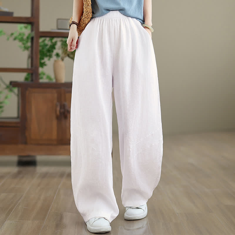 Pantaloni da donna a gamba larga in cotone tinta unita con motivo Buddha Stones e tasche - Bianco - US12, UK/AU16, EU44 (3XL) - image 18