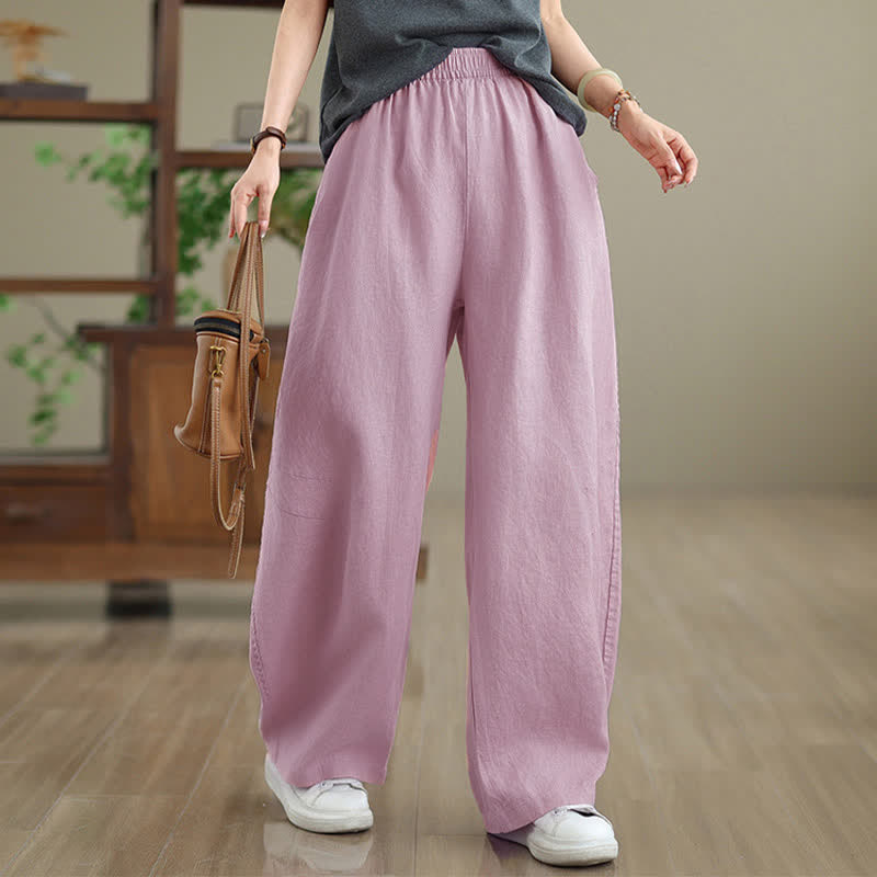 Pantaloni da donna a gamba larga in cotone tinta unita con motivo Buddha Stones e tasche - image 10