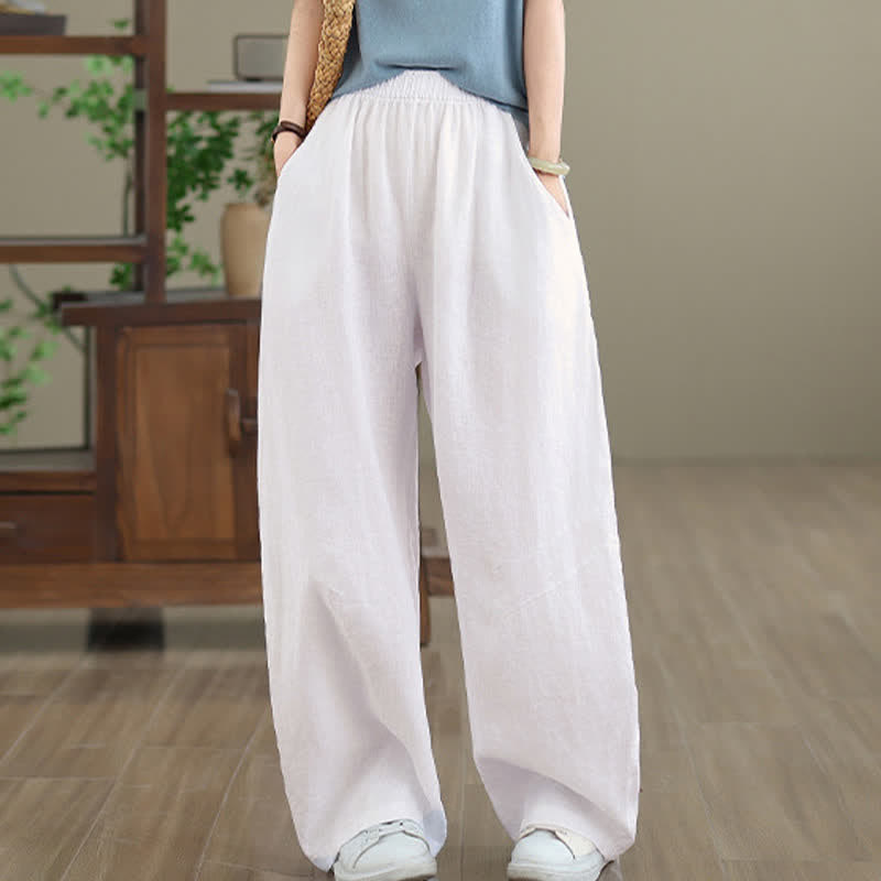 Pantaloni da donna a gamba larga in cotone tinta unita con motivo Buddha Stones e tasche - image 23