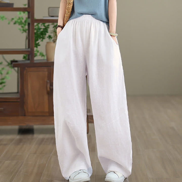 Pantaloni da donna a gamba larga in cotone tinta unita con motivo Buddha Stones e tasche - image 23