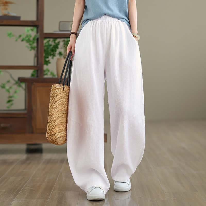 Pantaloni da donna a gamba larga in cotone tinta unita con motivo Buddha Stones e tasche - image 19