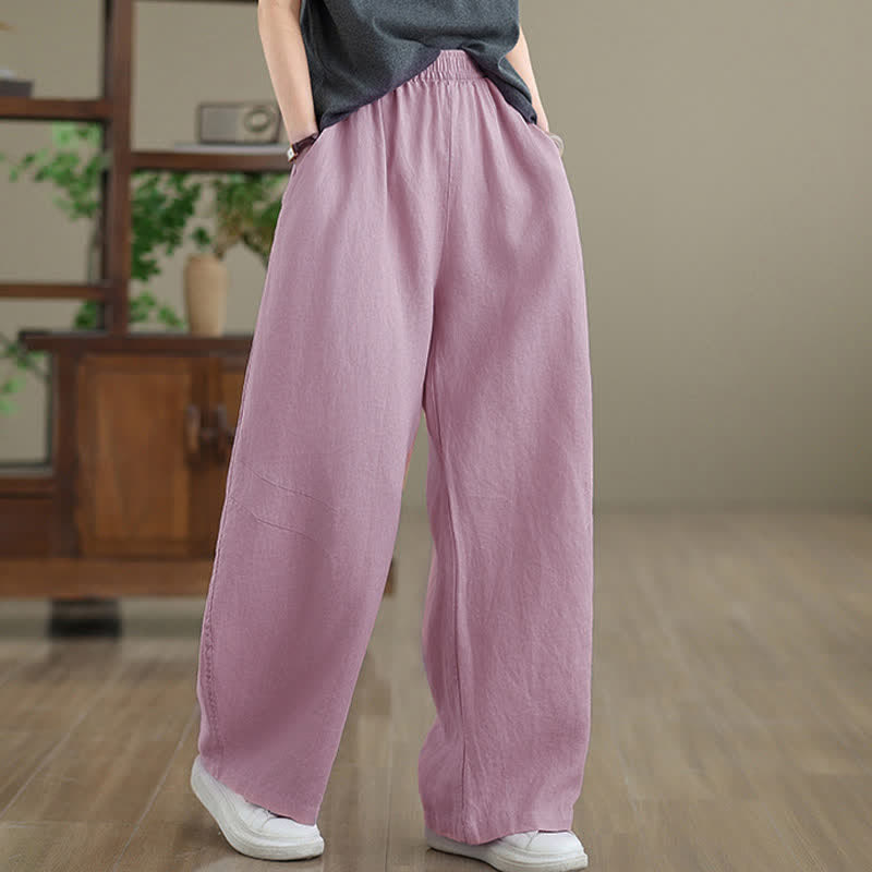 Pantaloni da donna a gamba larga in cotone tinta unita con motivo Buddha Stones e tasche - image 9