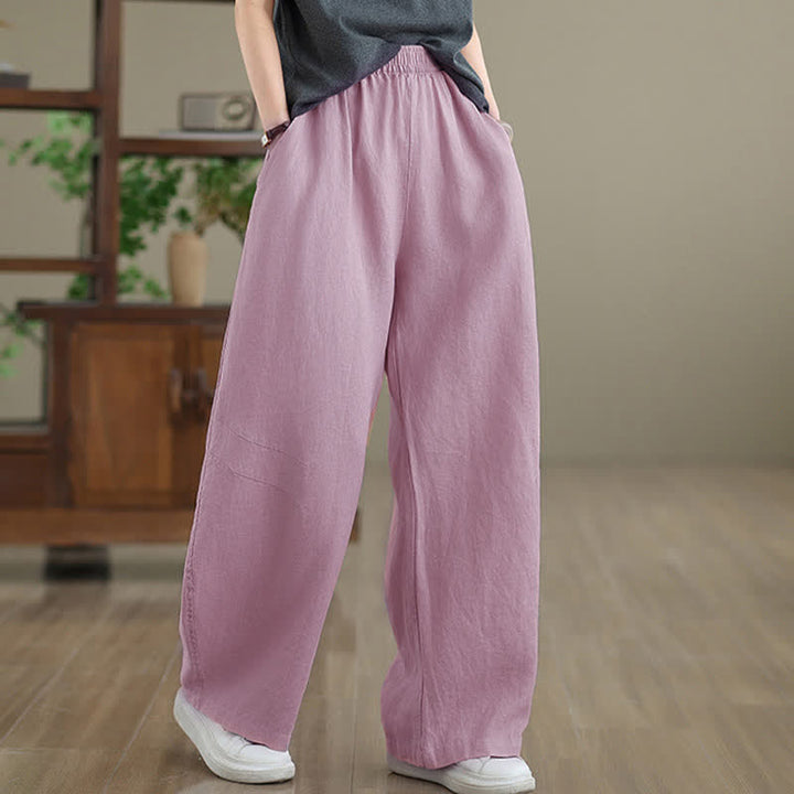 Pantaloni da donna a gamba larga in cotone tinta unita con motivo Buddha Stones e tasche - image 9