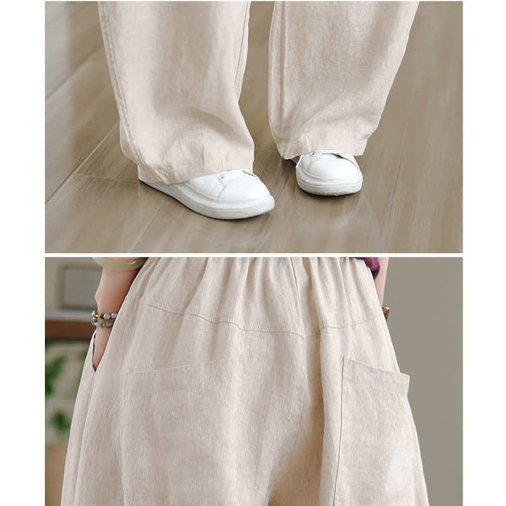 Pantaloni da donna a gamba larga in cotone tinta unita con motivo Buddha Stones e tasche - image 16