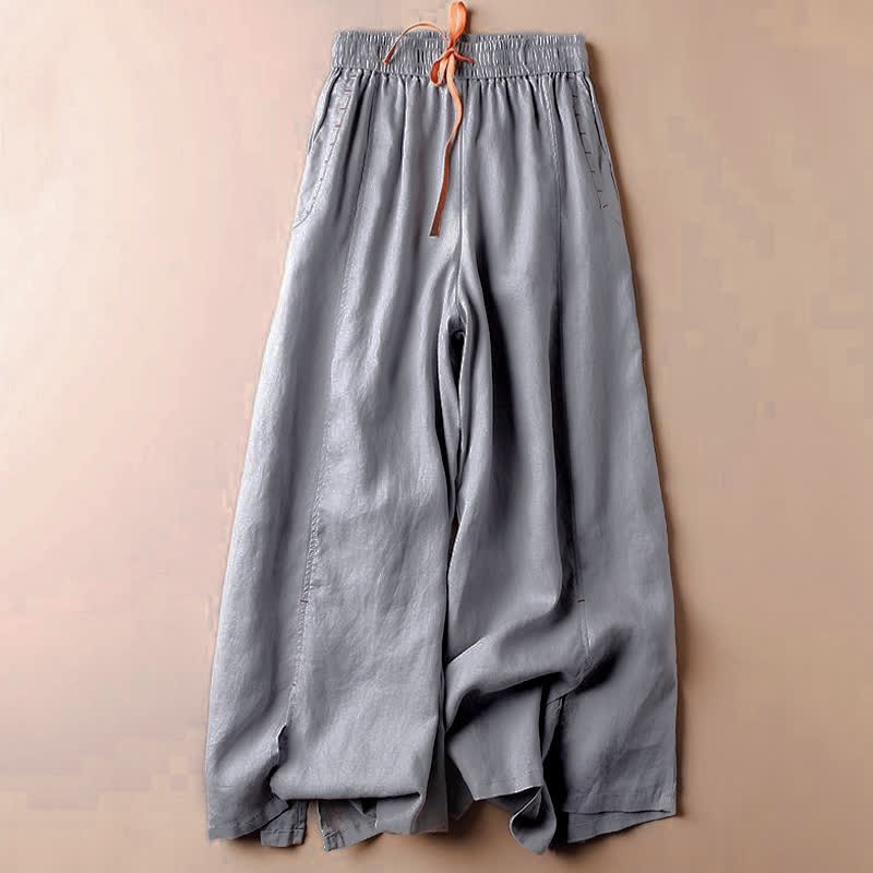 Pantaloni da donna a gamba larga con spacco e tasche, lunghezza 7-8, con stampa Buddha Stones . - Blu acciaio chiaro - US8-10, UK/AU12-14, EU40-42 (2XL) - image 10