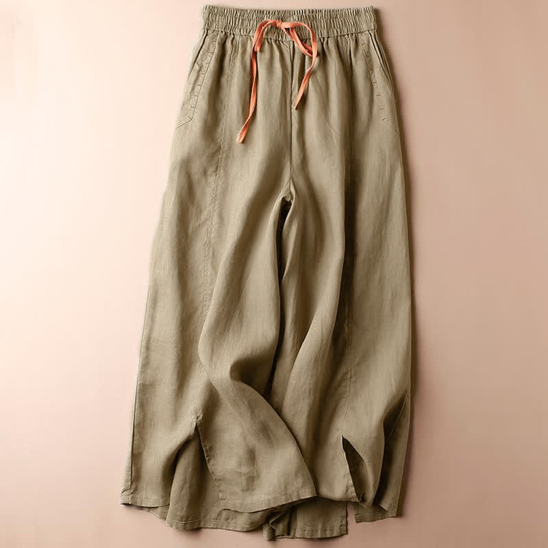 Pantaloni da donna a gamba larga con spacco e tasche, lunghezza 7-8, con stampa Buddha Stones . - Legno robusto - US8-10, UK/AU12-14, EU40-42 (2XL) - image 7