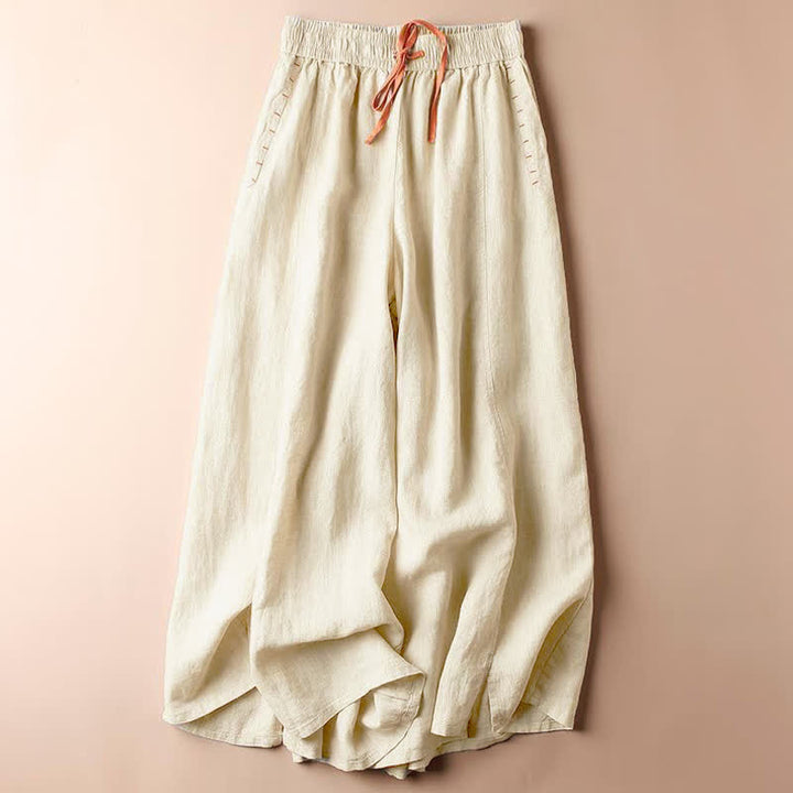 Pantaloni da donna a gamba larga con spacco e tasche, lunghezza 7-8, con stampa Buddha Stones . - Conchiglia - US8-10, UK/AU12-14, EU40-42 (2XL) - image 0